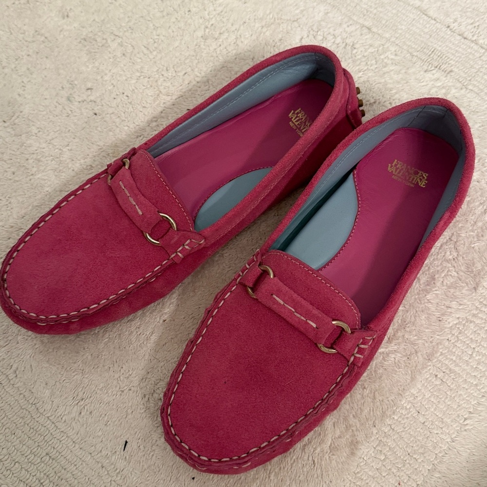 Frances Valentine Pink Suede Flats driving shoes sz 9.5